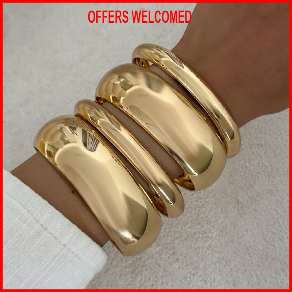 Chunky Wide Bangle Bracelet Stackable Statement C… - image 8